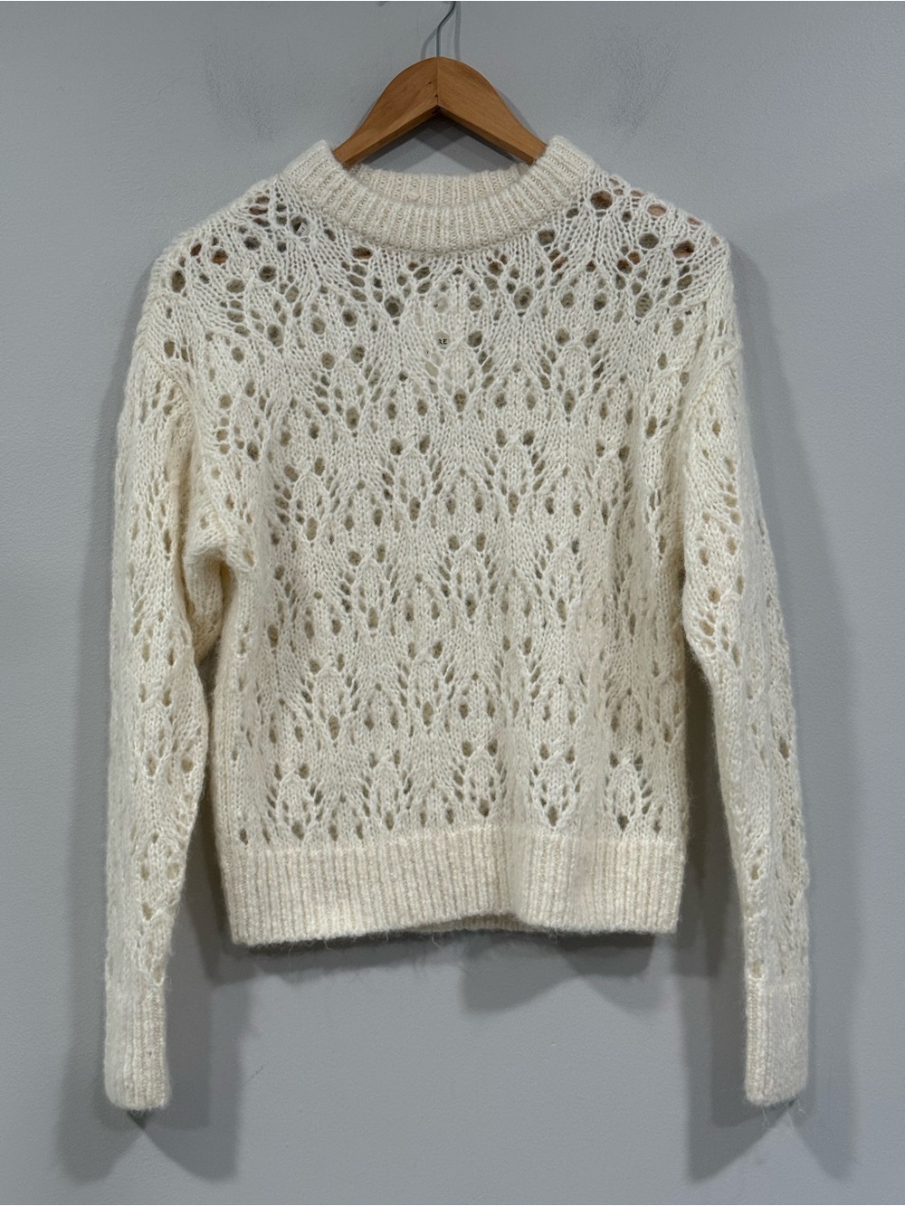 Madewell Cream Lace Stitch Long Sleeve Carsi Pullover Sweater S NWT - Picture 2 of 6